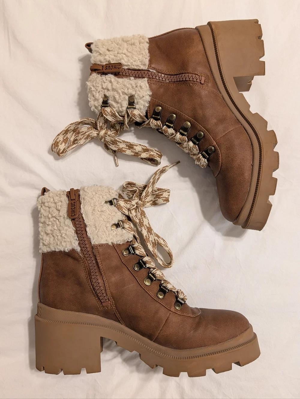 Circus By Sam Edelman Sambert Vegan Lace-up Ankle Boots Sherpa Chunky Sole